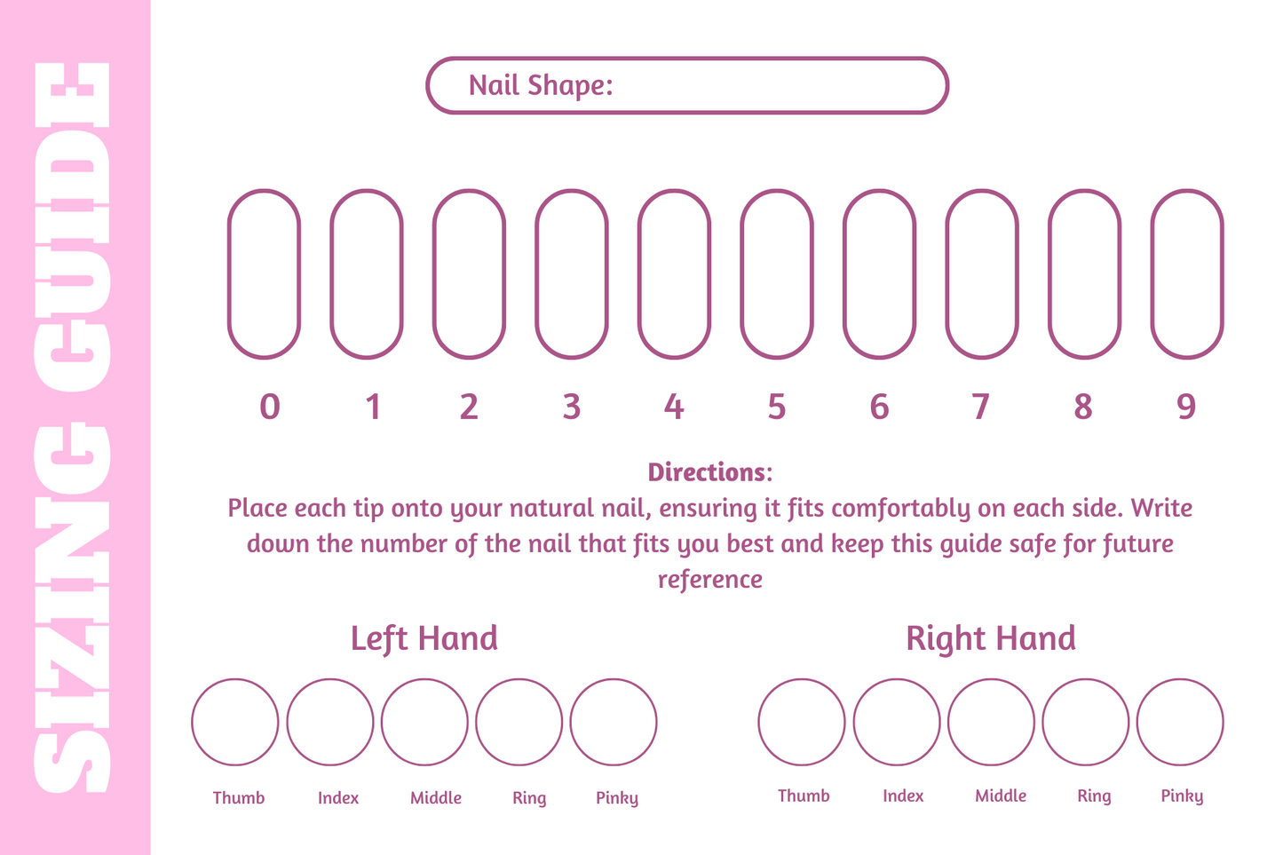 Press On Nail Sizing Kit